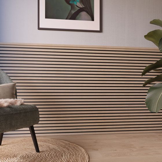 Panou riflaj acustic Decowall stejar Ivory-negru