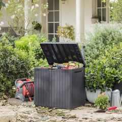City Box cutie depozitare accesorii grădină, cu aspect de lemn, 113L, antracit